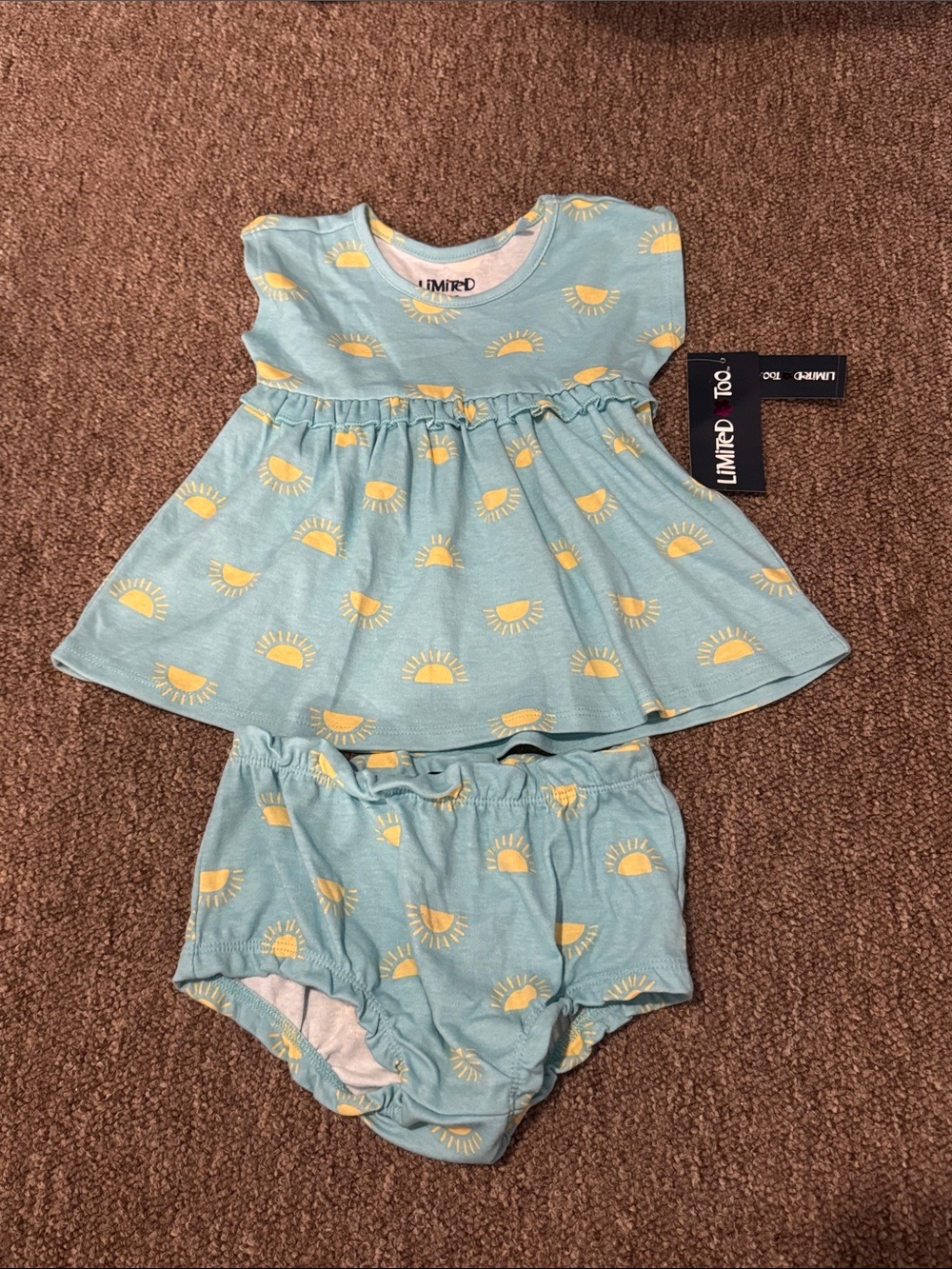 NWT Limited Too Blue & Yellow Sun Print Top and Bloomers Set